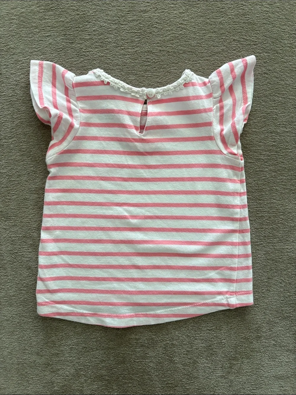 Carter's Pink & White Striped Flutter Sleeve Tee